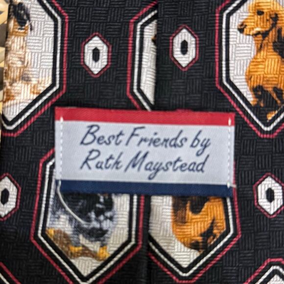Men's Silk 60" Dog Print Necktie Best Friends by Ruth Maystead Foulard Tie - Picture 4 of 8